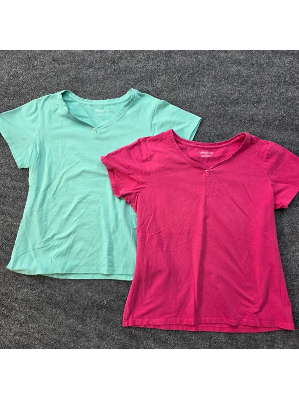 Lot of 2 Coldwater Creek Henley T Shirt XL Pink Aqua Cotton Stretch Casual Tops